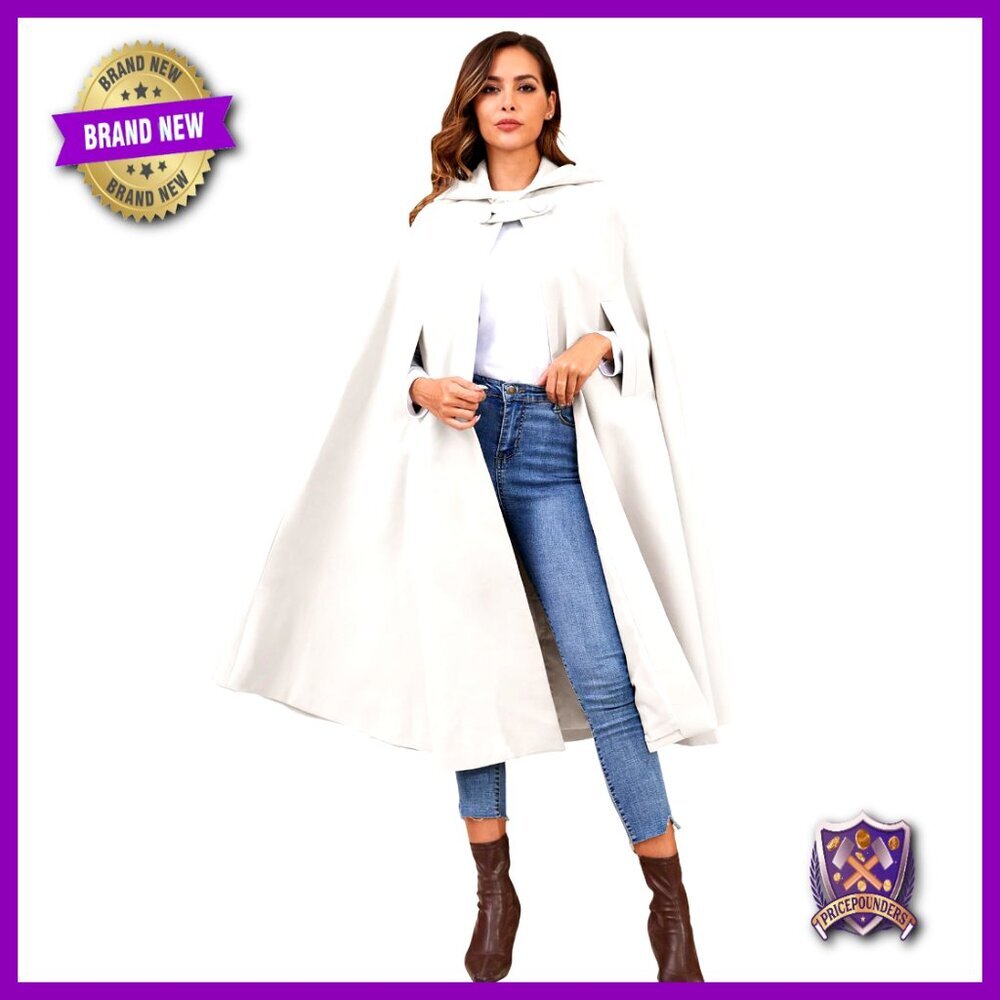 Wool Blend Hooded Maxi Cloak Coat Oversized Warm Winter Outerwear Cosplay
